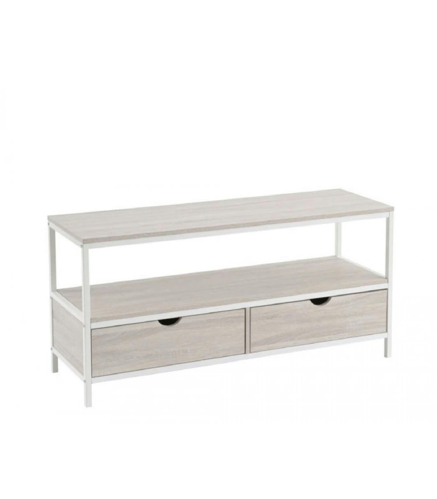 - Meuble de télévision bois MDF et métal blanc 2 tiroirs
