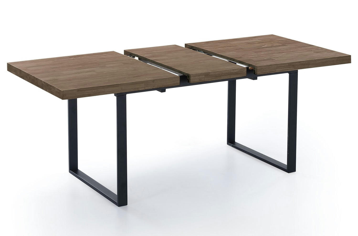 MATIKA - Table repas extensible bois foncé et acier noir L180