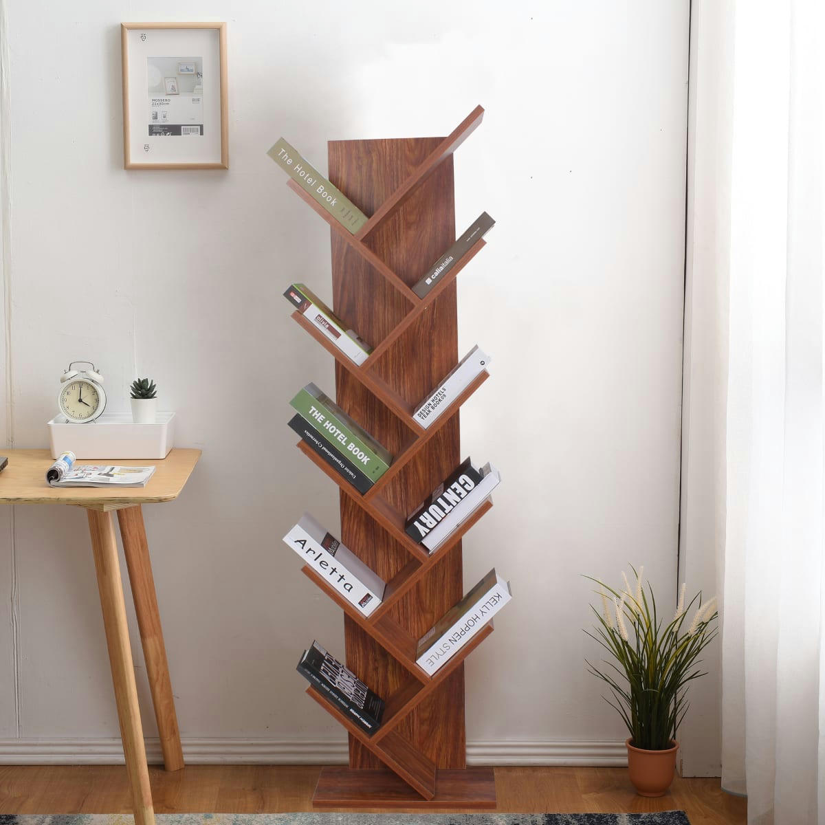 LONDRA - Bibliothèque avec 10 étagères en mdf couleur marron noyer
