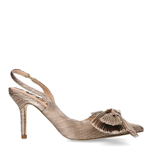 Gouden metallic slingback pumps met strik