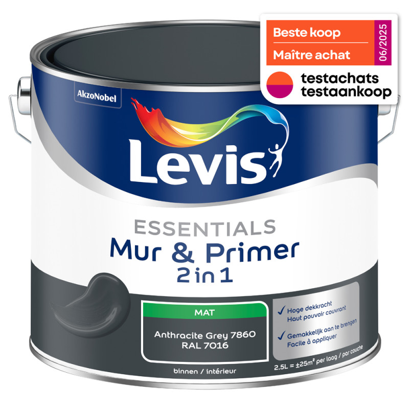 Peinture pour murs Essentials Mur & Primer 2-en-1 gris anthracite 2,5 L