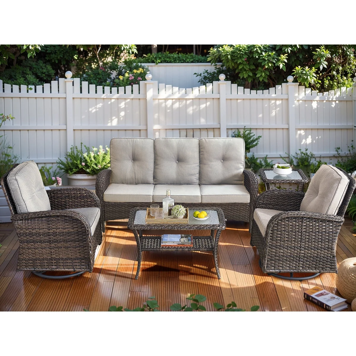 Outdoor Swivel Rocker Chairs with Sofa Table