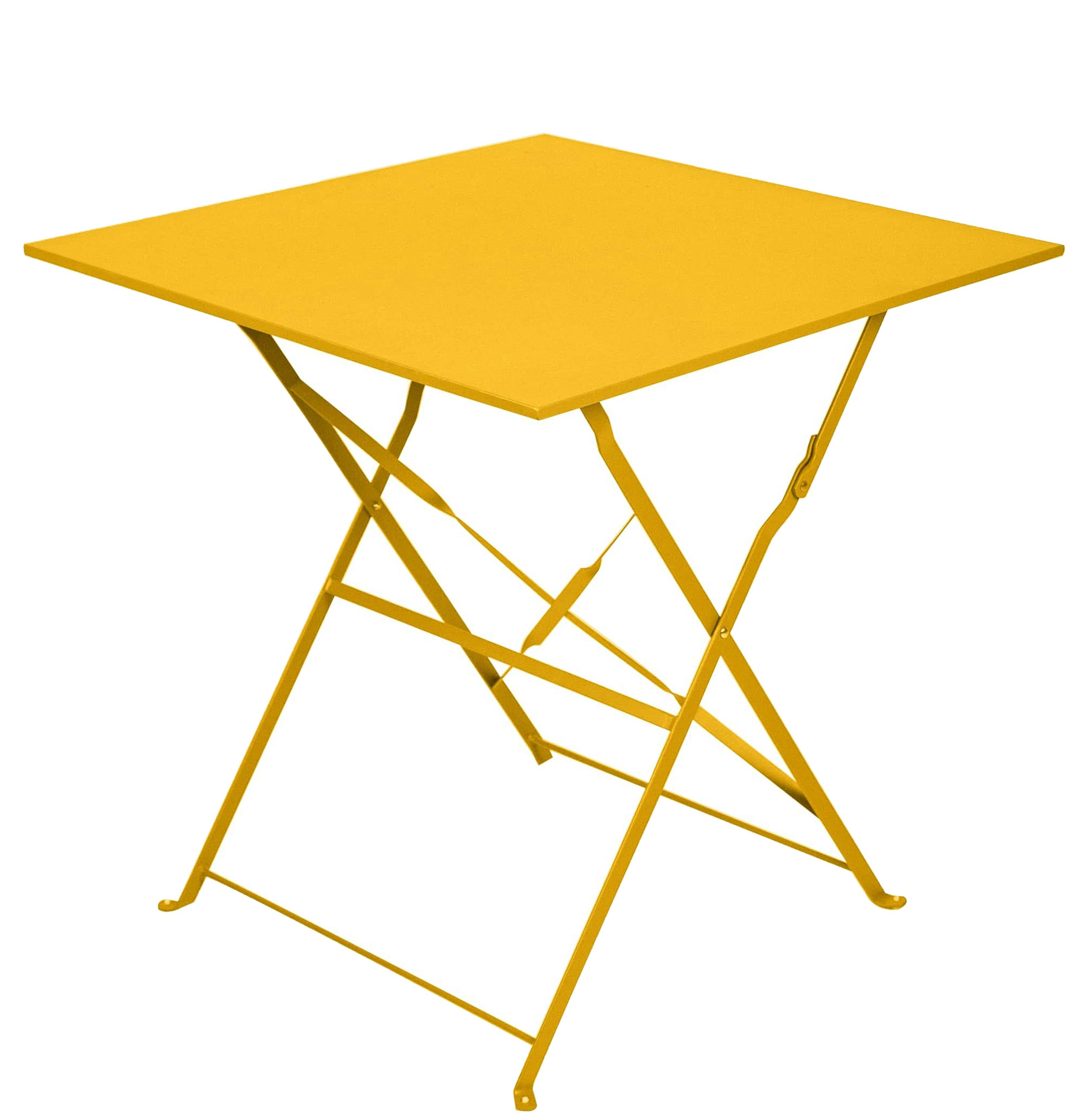 MERIDA - Table bistrot pliante  70x70 cm en acier jaune solaire