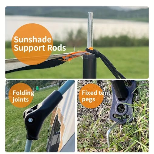 NNETM Hexagonal Fiberglass Pole Camping Tent - Silvery Glue Beige, 4-Person Capacity