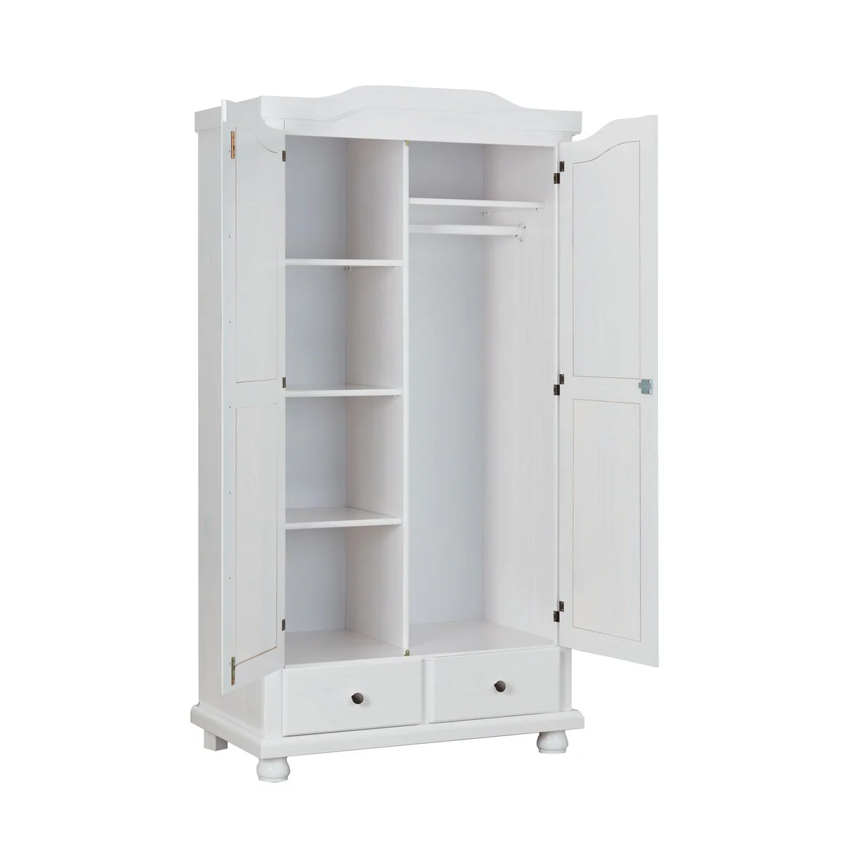 Solid Wood Reutte Wardrobe With Lock, Whitewash