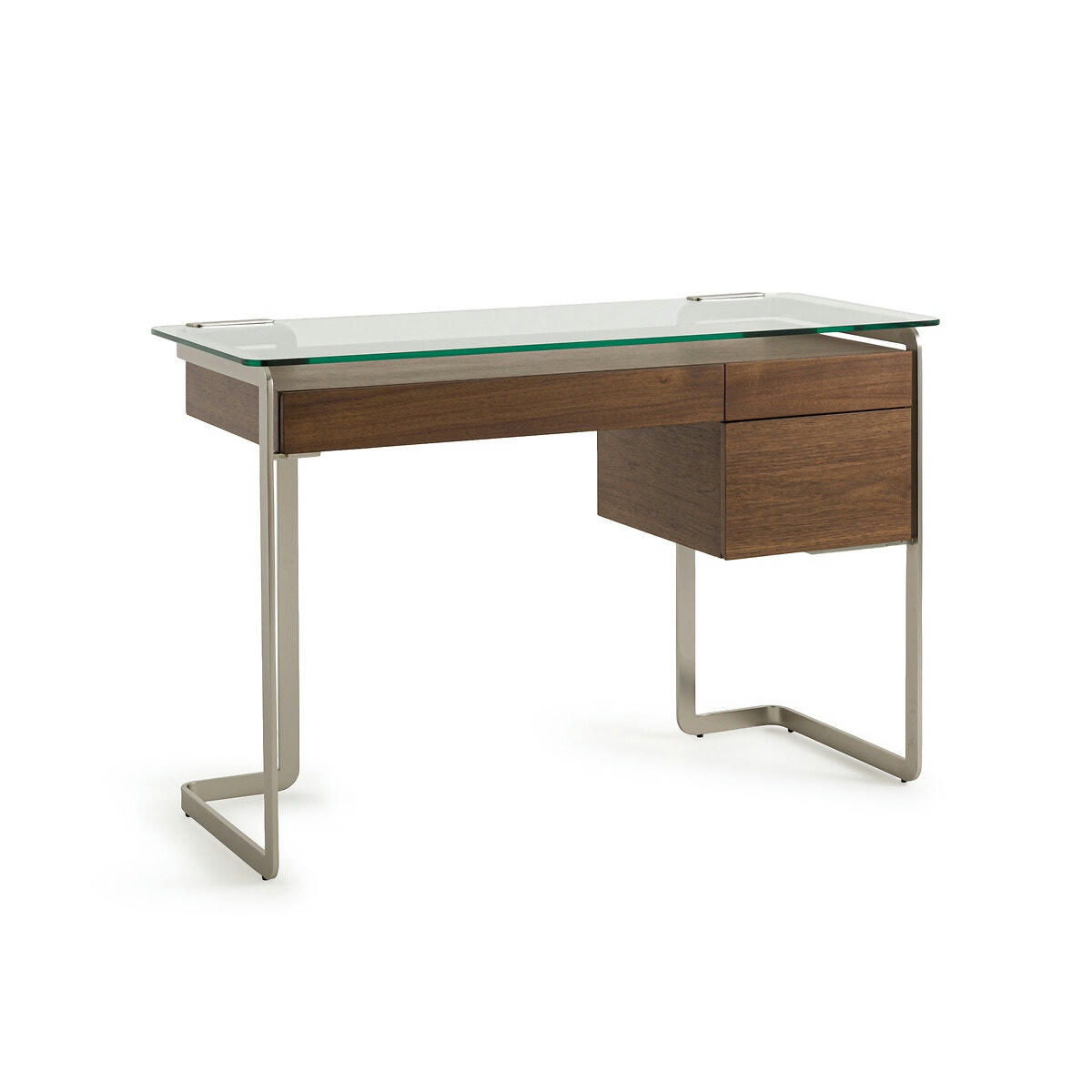 Bureau noyer, métal acier et verre trempé, James