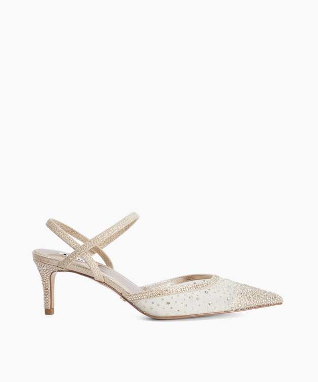 Charismatic Gold - Mesh Diamante Slingback Shoes