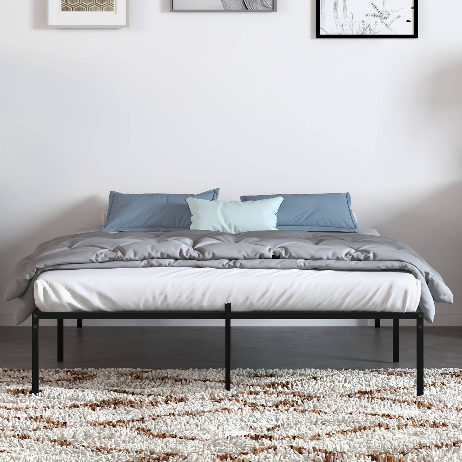 Metal Bed Frame Mattress Foundation, No Box Spring Needed