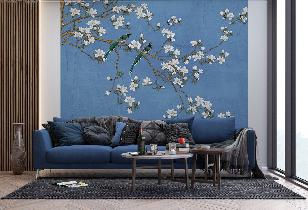 Sanders & Sanders fotobehang bloesemtakken vergrijsd blauw - 270 x 300 cm - 601176