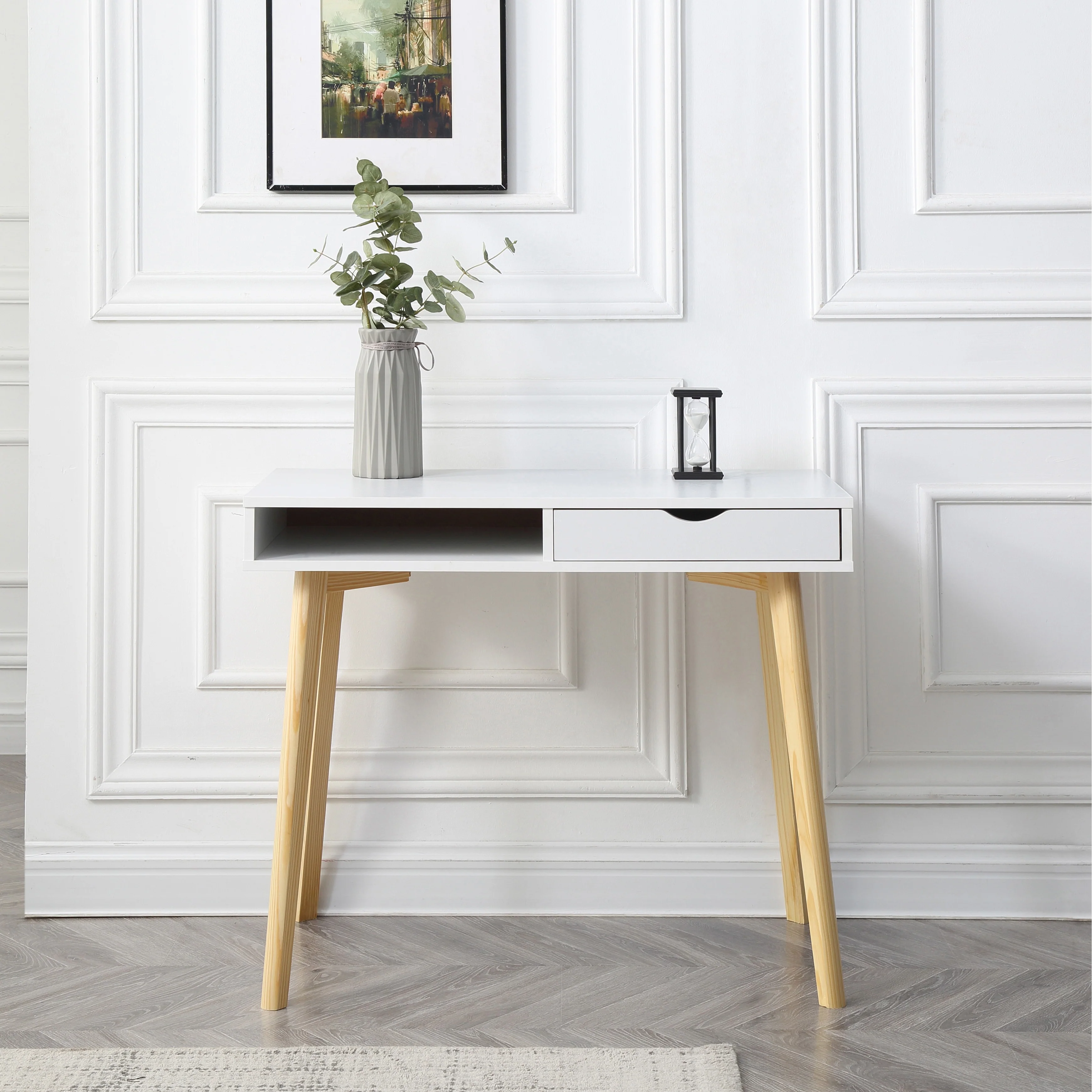 Contemporary White Austin Hardwood Home Office Desk