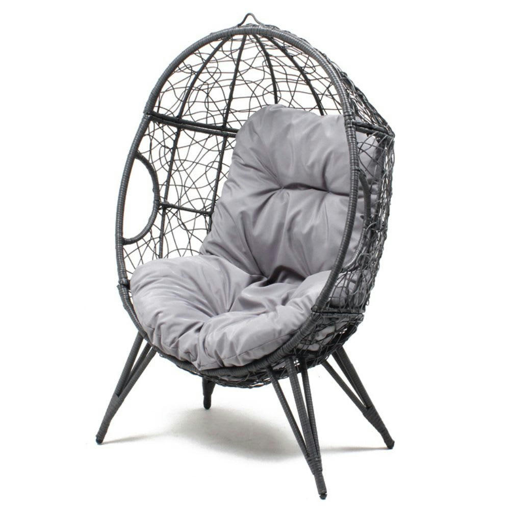 JANE - Fauteuil œuf sur pied en résine gris effet rotin