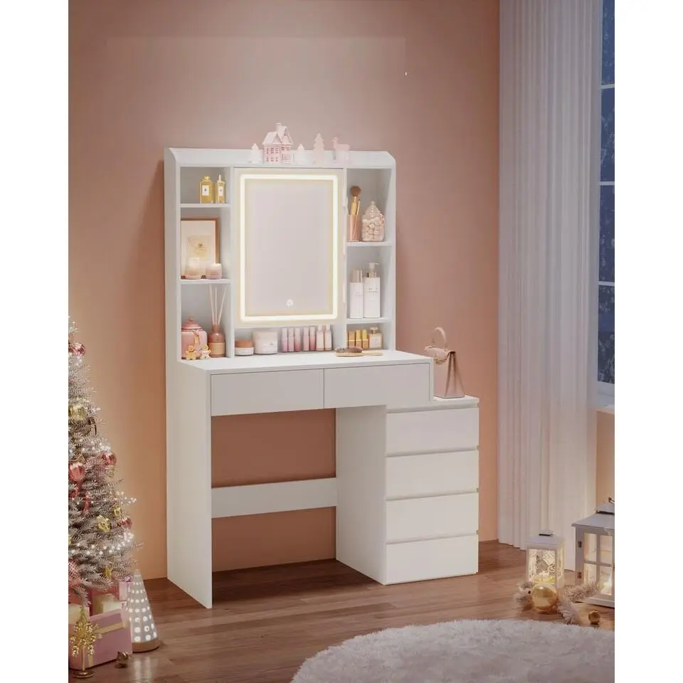 Furnihaus Kaptafel LED 3 kleuren lichtsterkte instelbaar met spiegel voor