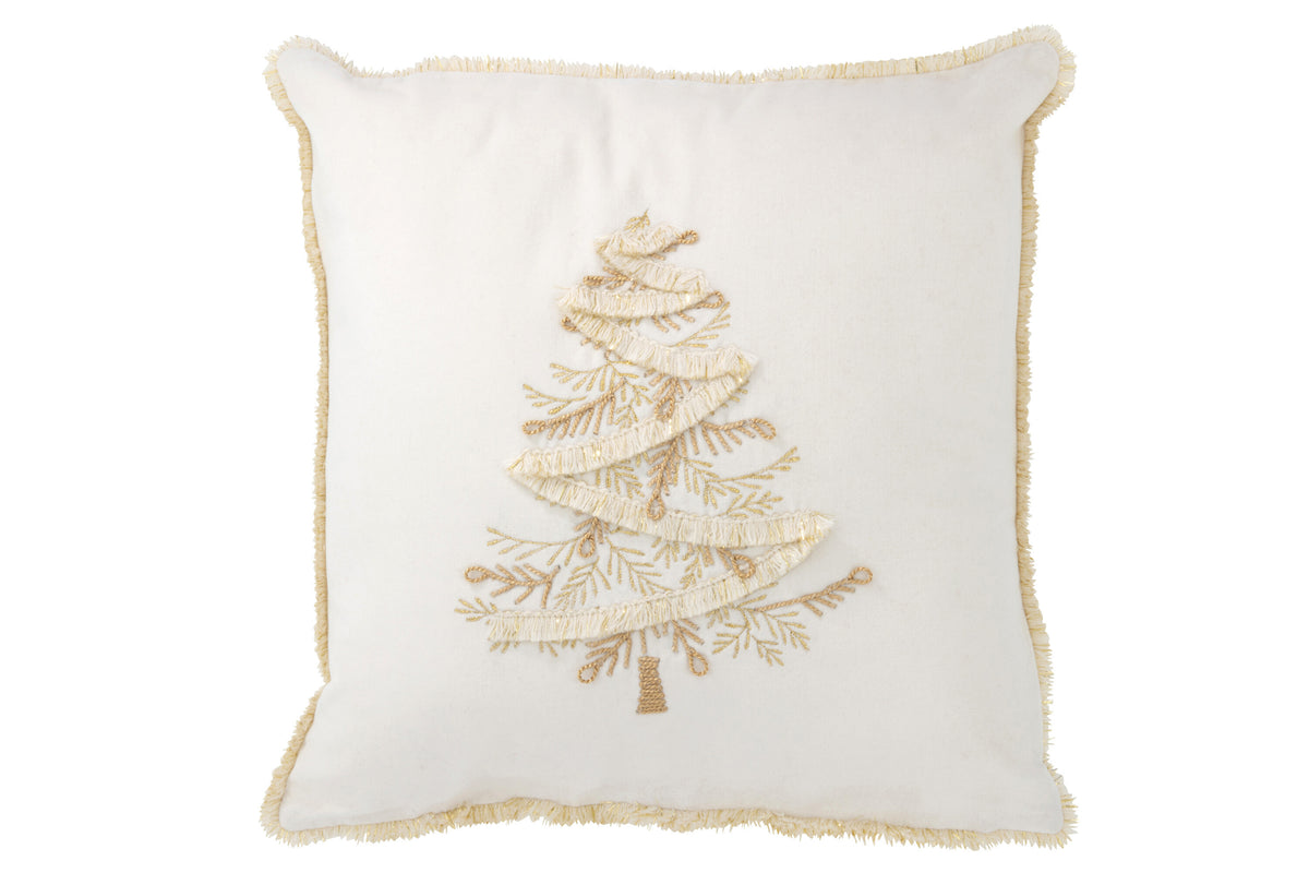 J-Line kussen Boom - textiel - wit/goud