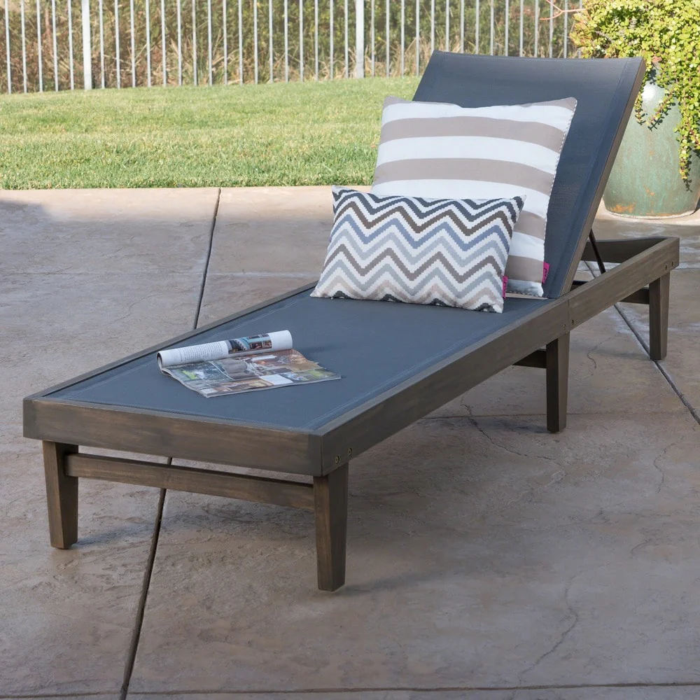 Christopher Knight Home Summerland Outdoor Acacia and Mesh Chaise Lounge