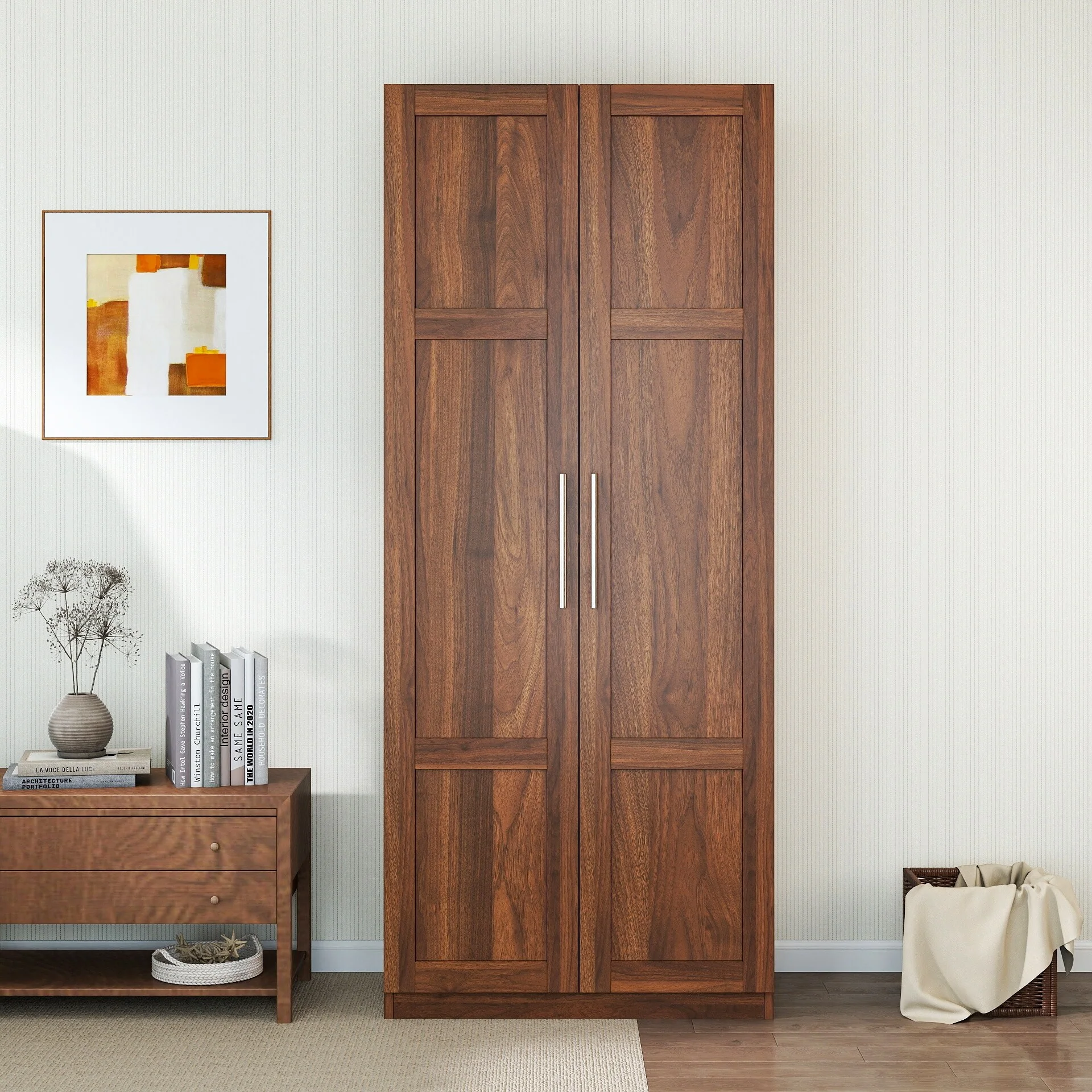 Tall Wardrobe & Kitchen Cabinet‌ – Features 2 Doors & 3 Partitions Creating 4 Organized Storage Spaces.