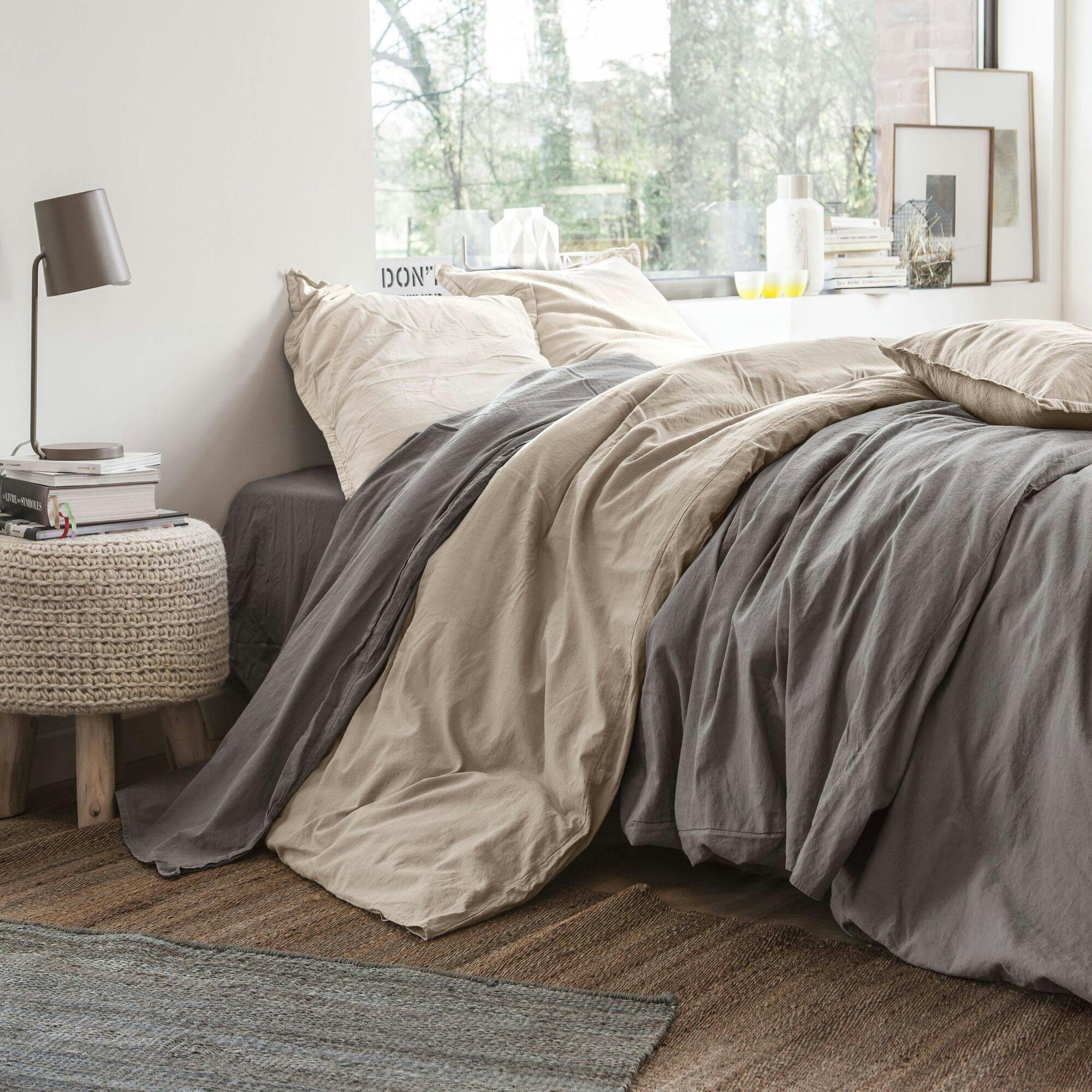 FLANDRES - Housse de couette en coton lin lavé ardoise 140 x 200 cm