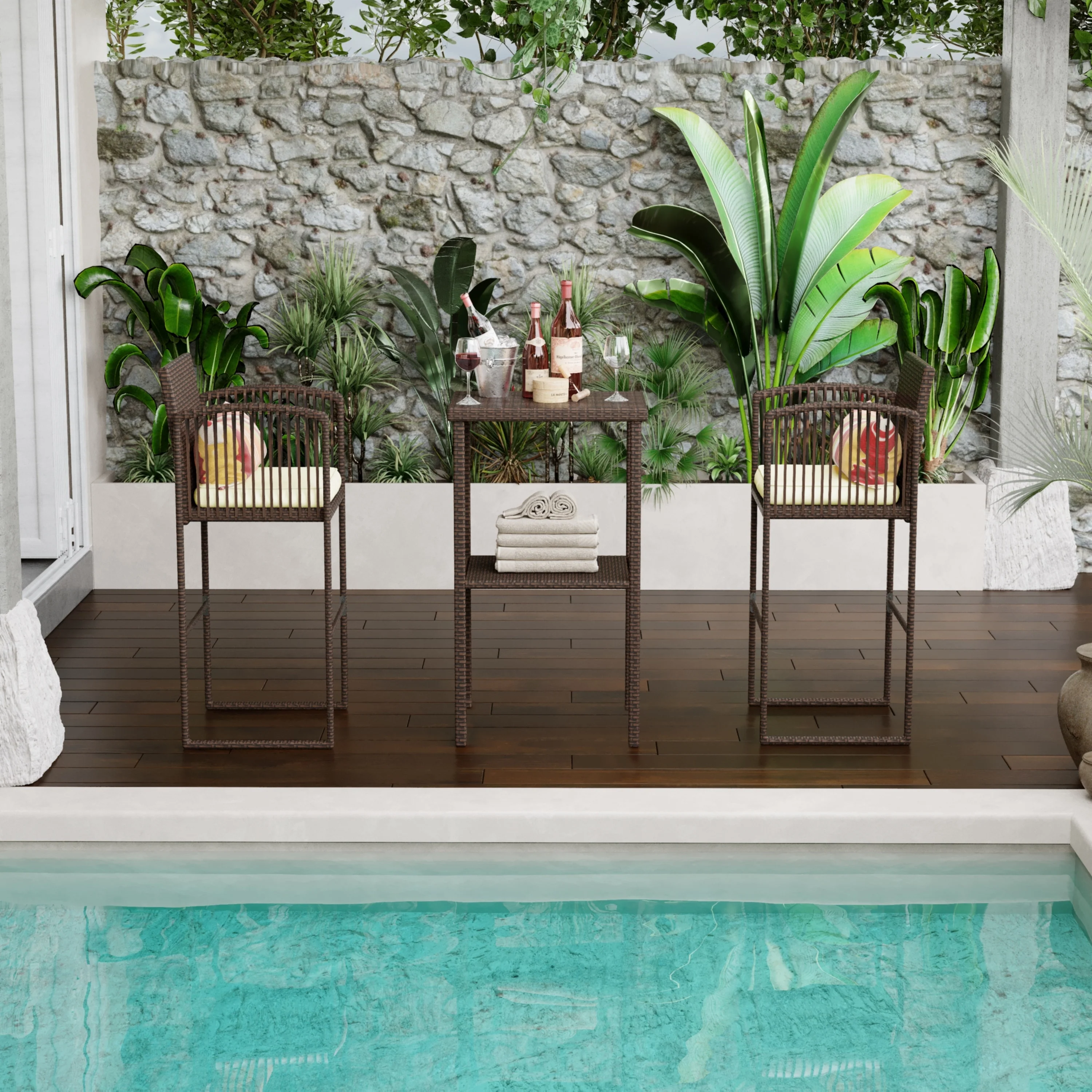 Square 2 - Person Wicker Bar Height Dining Set with Cushions