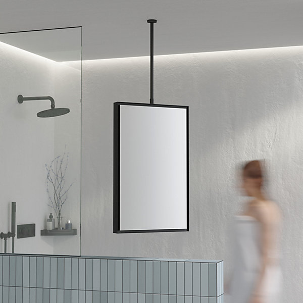 Miroir rectangulaire suspendu cadre aluminium noir, rotation 360, réglable en hauteur, pour salle de bain - 50x80cm - 2145