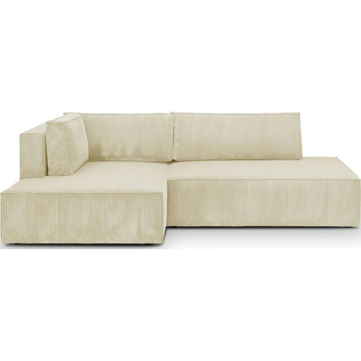 BARANI - Canapé d'angle à gauche convertible 3 places en velours côtelé beige