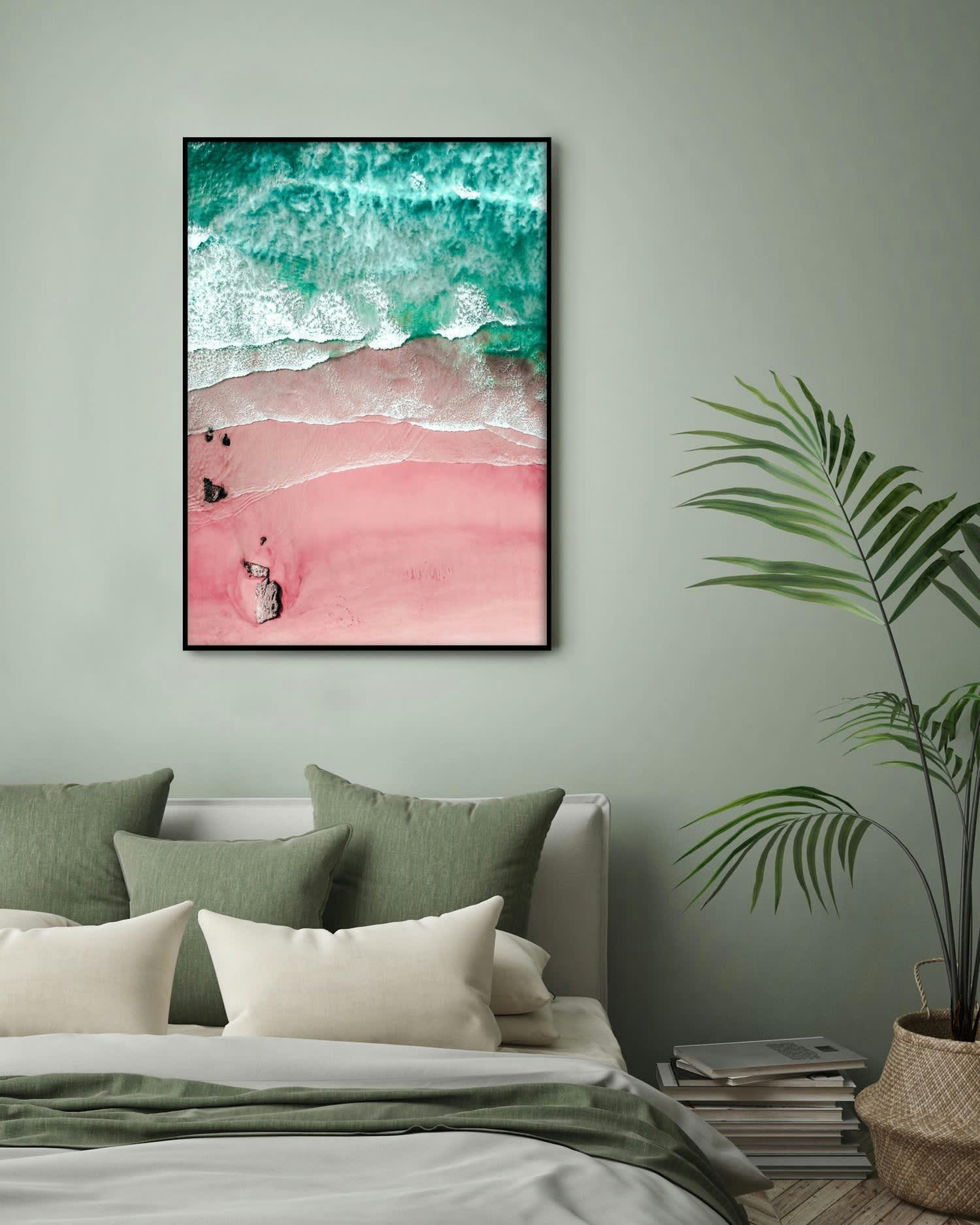 MAR - Affiche avec cadre noir - Sable rose - 30x40