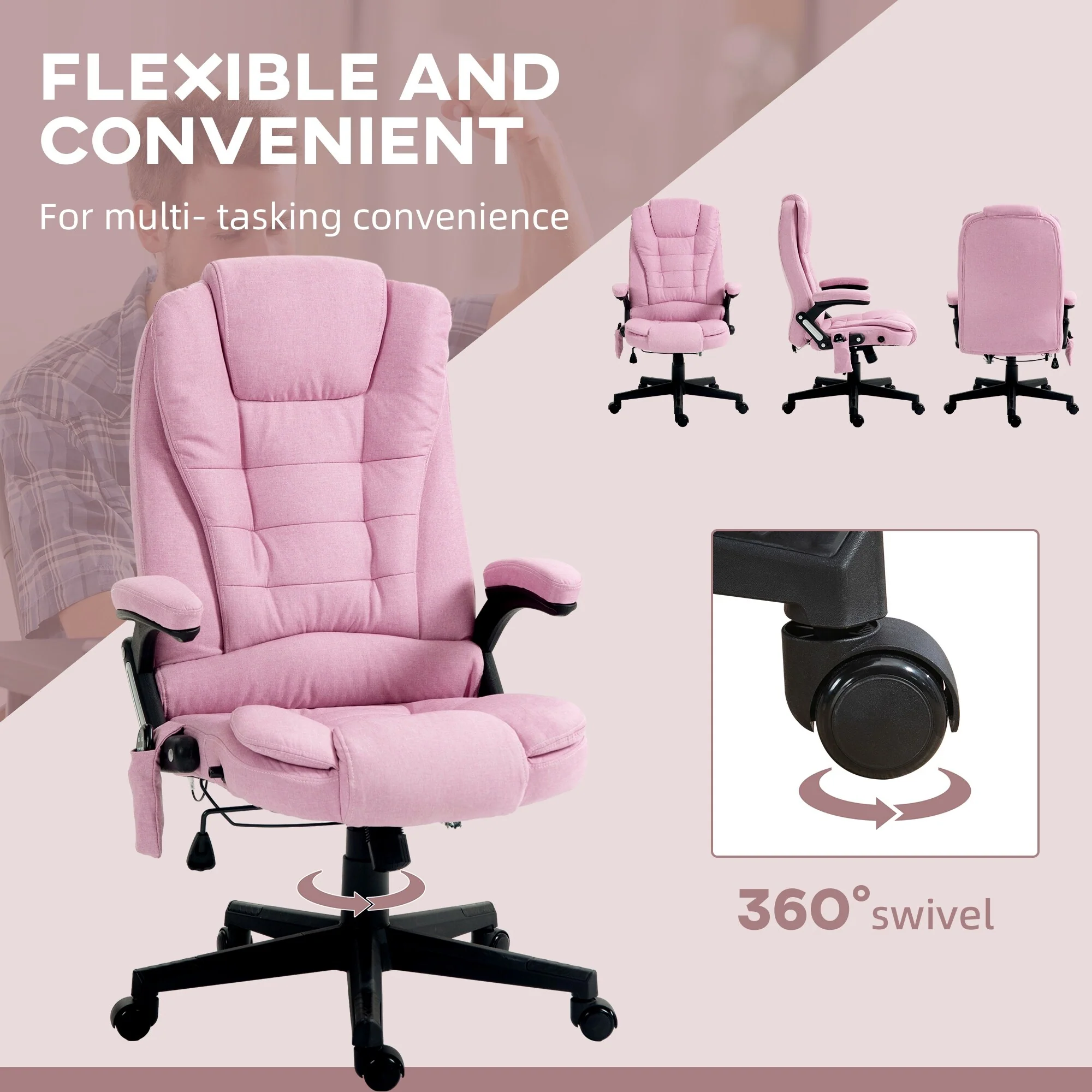 6 Point Vibrating Massage Office Chair with Heat, Reclining Backrest, Padded Armrests and Remote