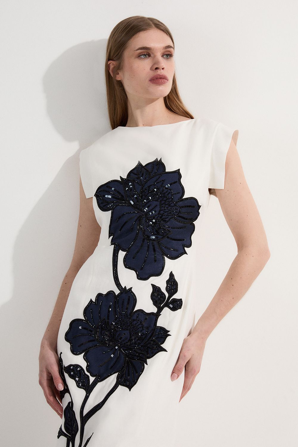 KarenMillen Premium Summer Embellished Applique Tailored Maxi Dress