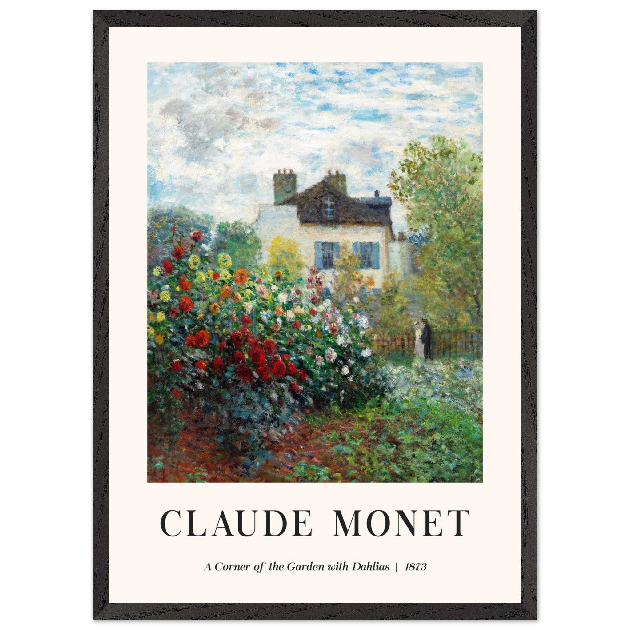 Artfulprints Poster met Lijst Claude Monet - A corner of the garden with dahlias  - 50x70 cm - Meerkleurig