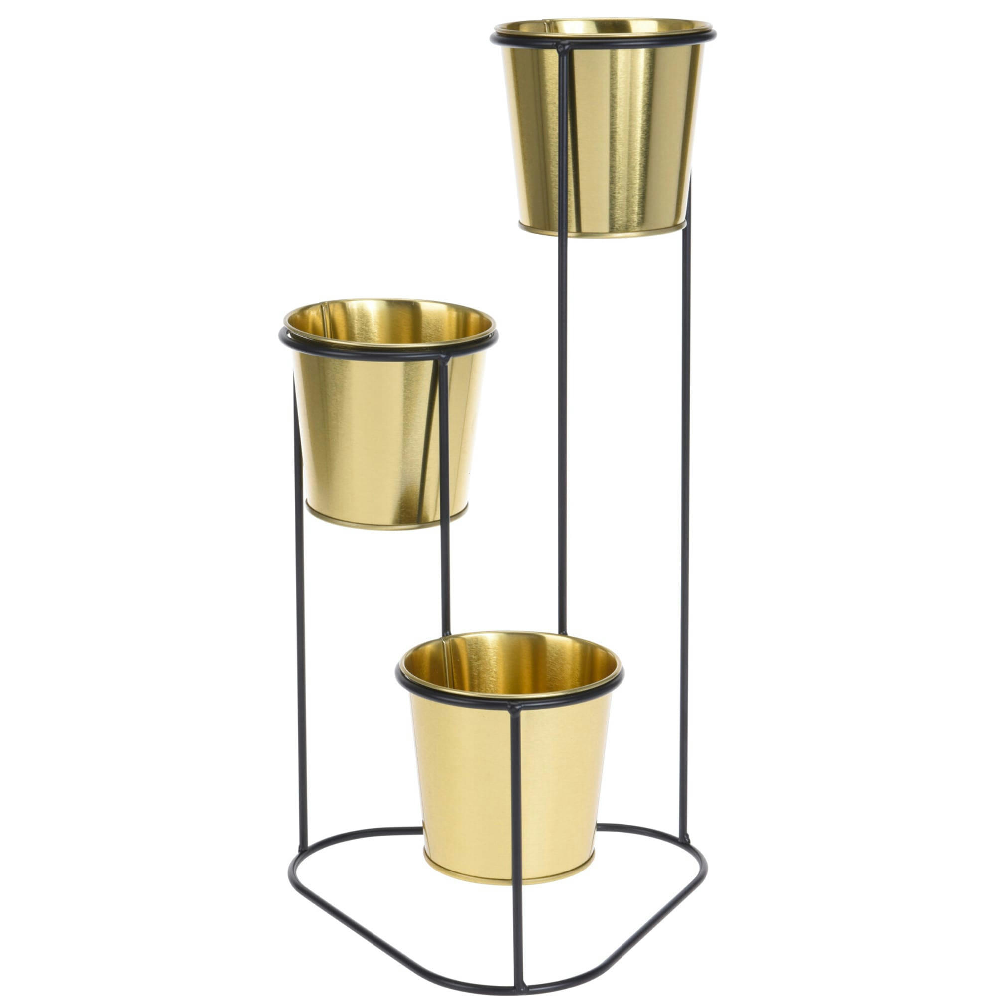 - Cache-pot métal noir et 3 pots dorés
