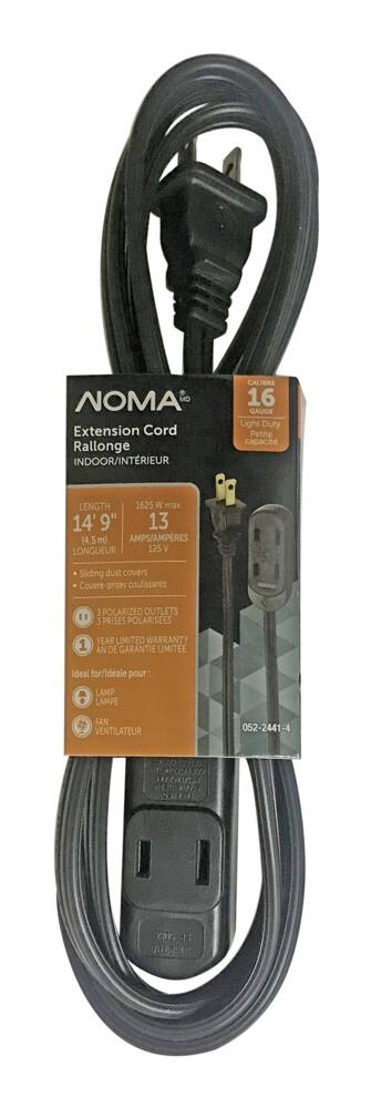 NOMA 14-ft 9-in 16/2 Indoor Extension Cord, Light-Duty, 3 Outlets, Black