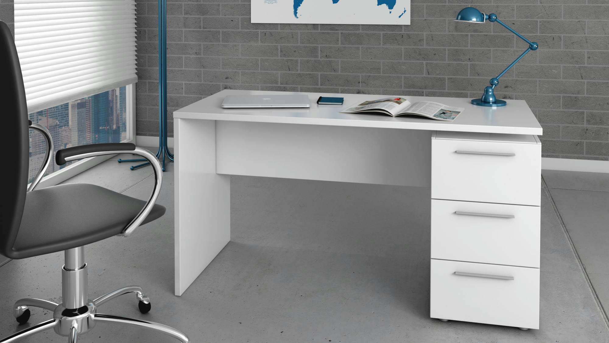DBUTTAR - Bureau avec 2 tiroirs et 1 porte effet bois blanc
