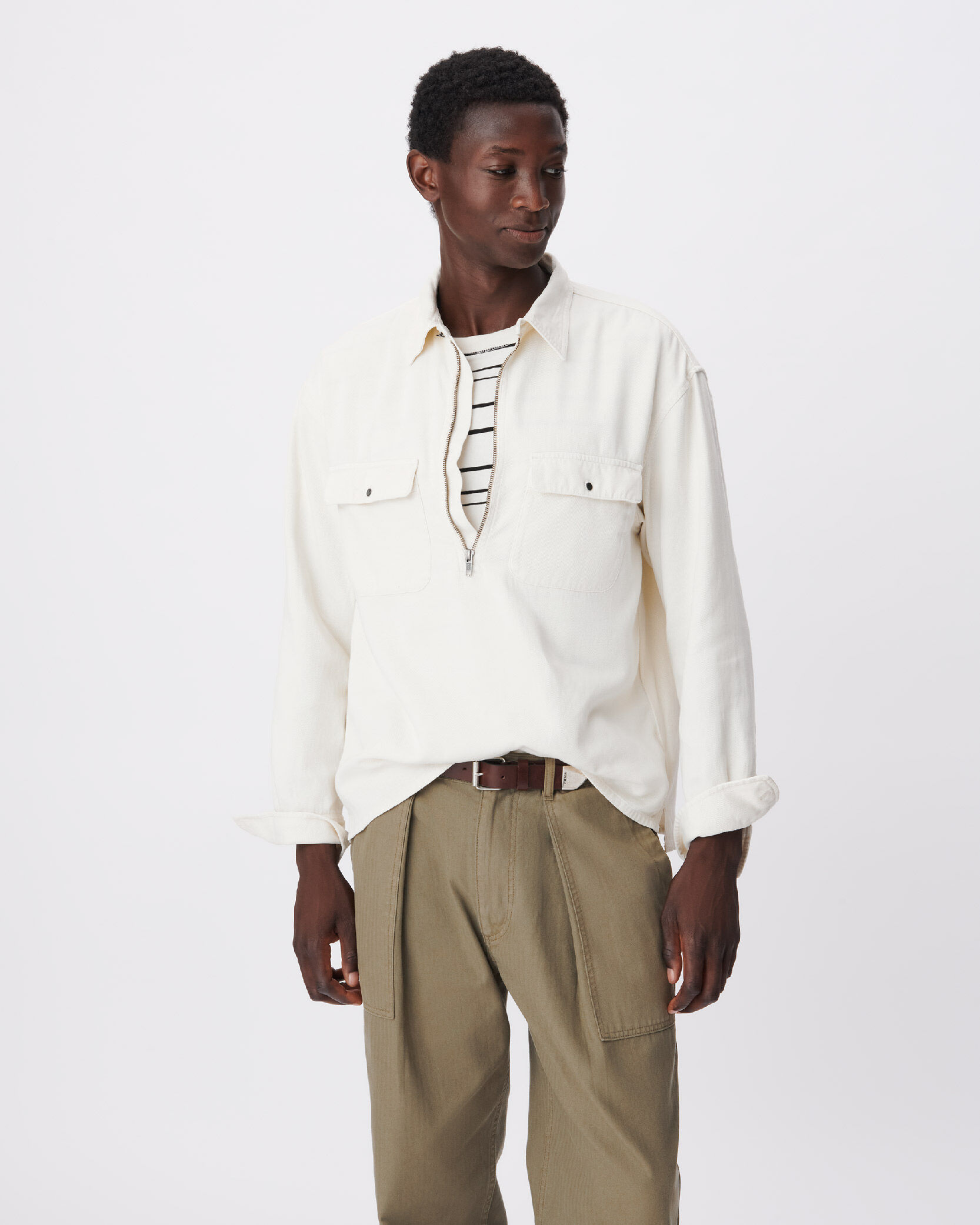 Chemise vareuse loose écrue col zippé Homme