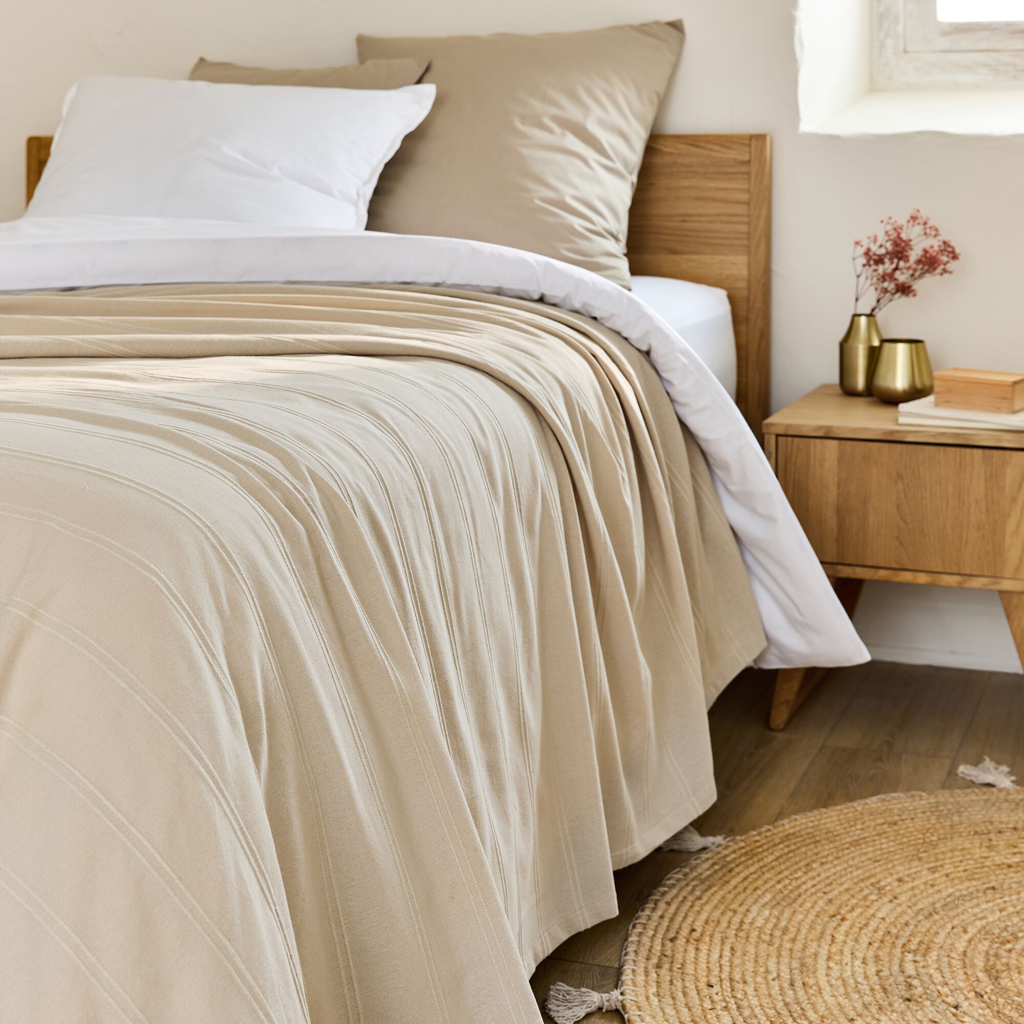 BELCODENE - Couvre-lit tissé en coton 230x250cm - beige roucas