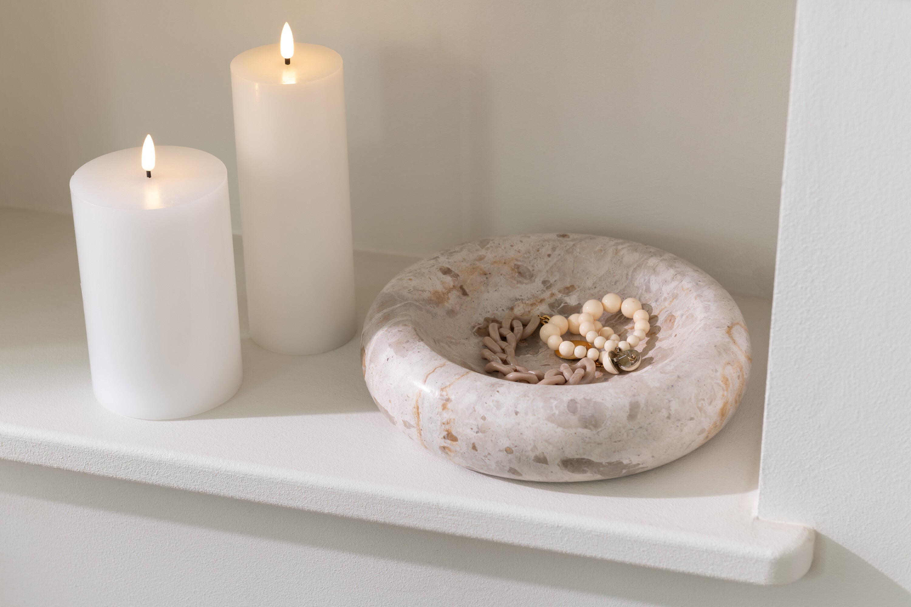 J-Line kom Rond Laag Marmer - steen - beige - small