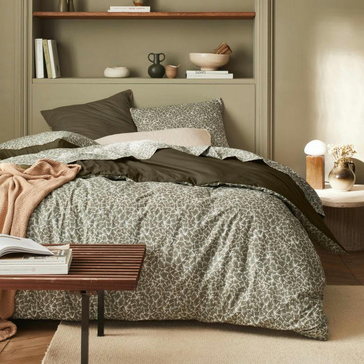 OSMOSE - Taie d'oreiller en percale de coton vert kakhi 50x75