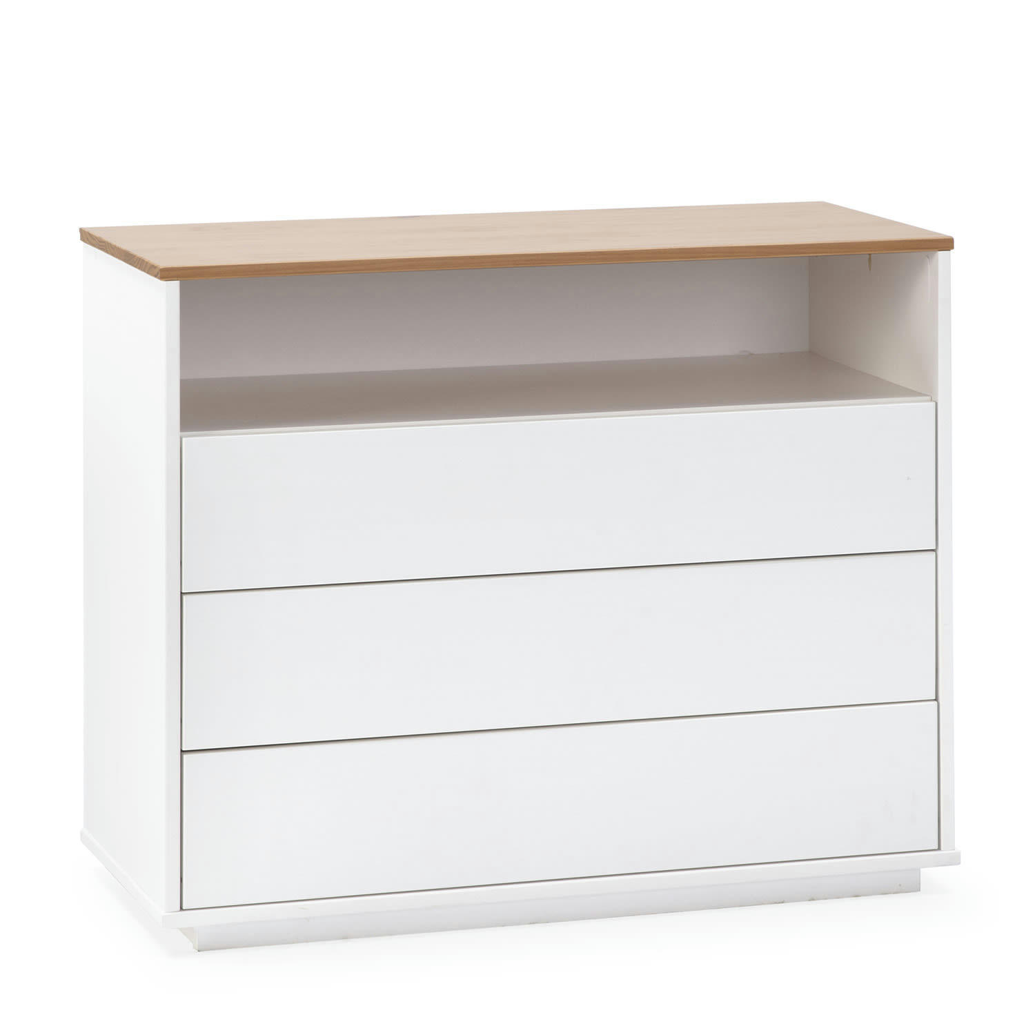 BOB - Commode 3 tiroirs 1 niche blanc/chêne, bois massif