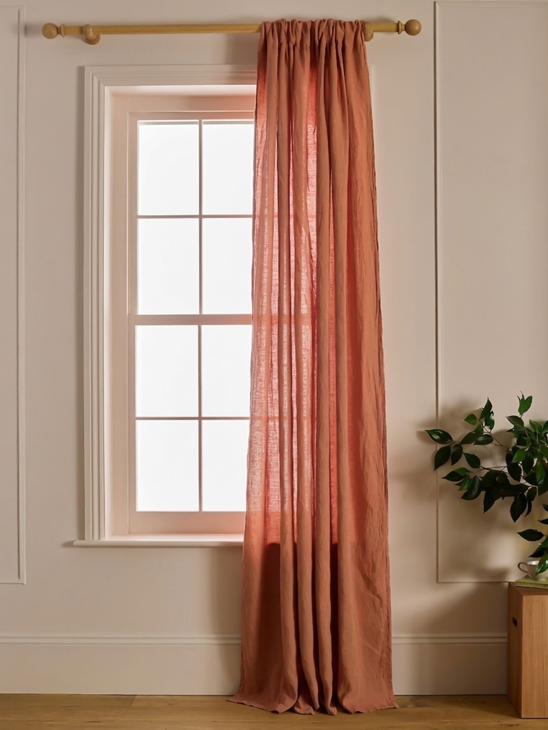Secret Linen Store Amber 100% Linen Loop Top Slot Header Single Curtain