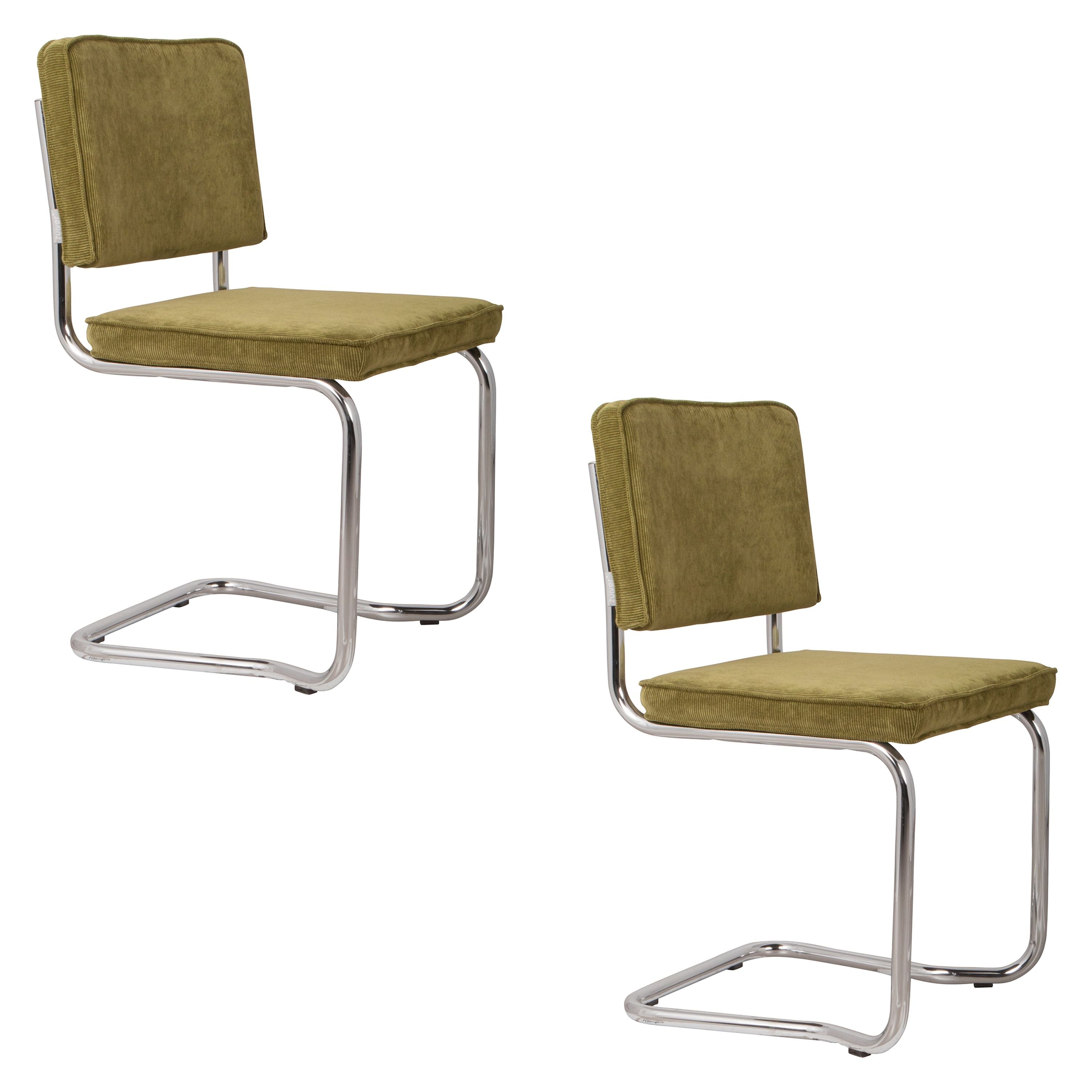 Zuiver Ridge Kink Rib Eetkamerstoelen Groen - Set van 2