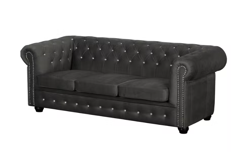 Ropez Chesterfield York Blink 3 kryształki welur grafitowy