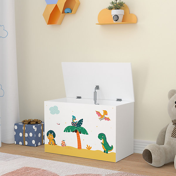 Coffre de rangement Oleiros pour enfant 40 x 60 x 30 cm blanc vert jaune en.casa