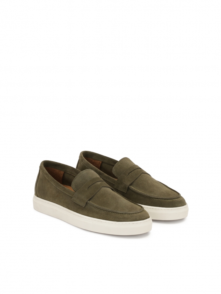Slip-on suede sneakers in khaki color