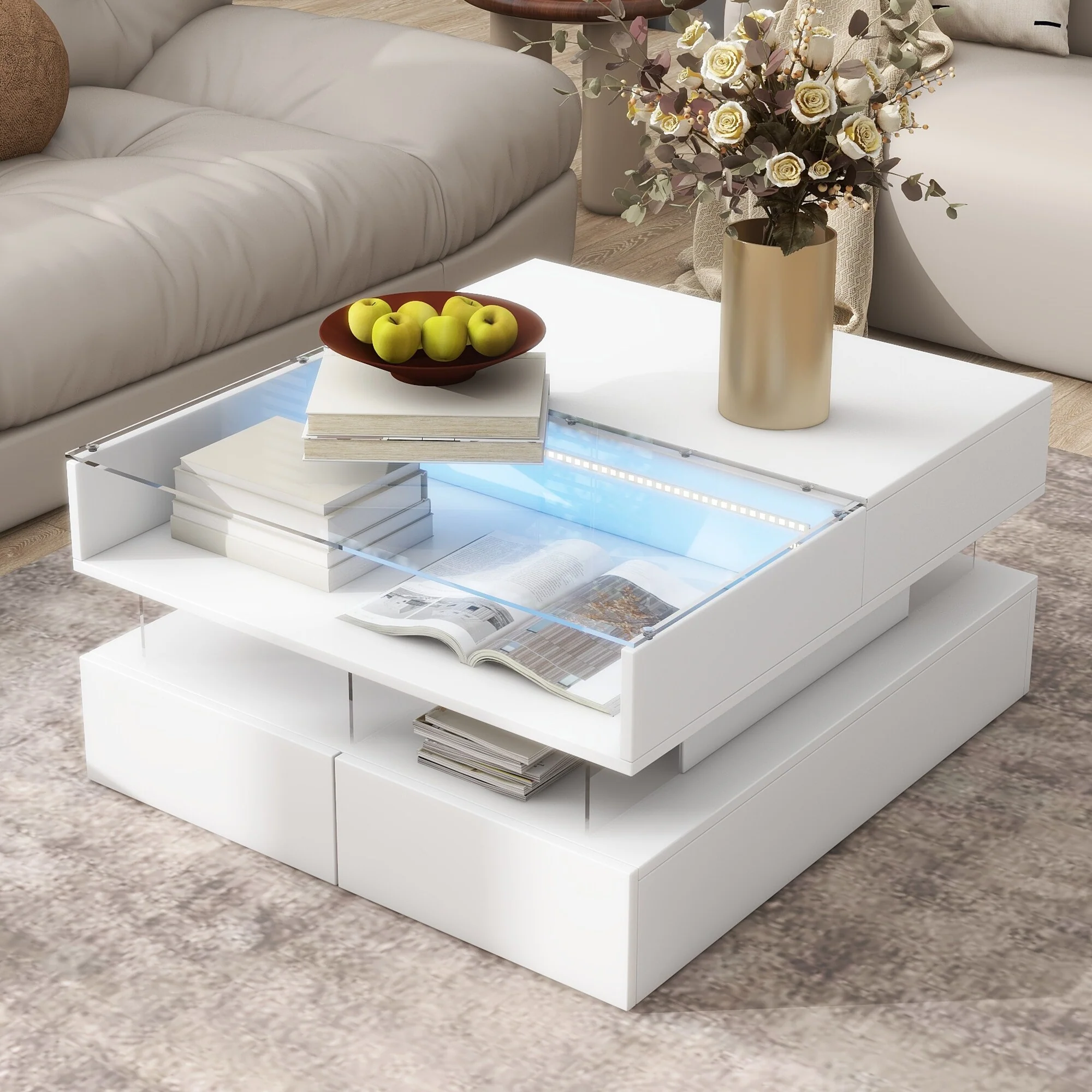 29.5x29.5'' Lift-Top Coffee Table with 2 Drawers for Living Room