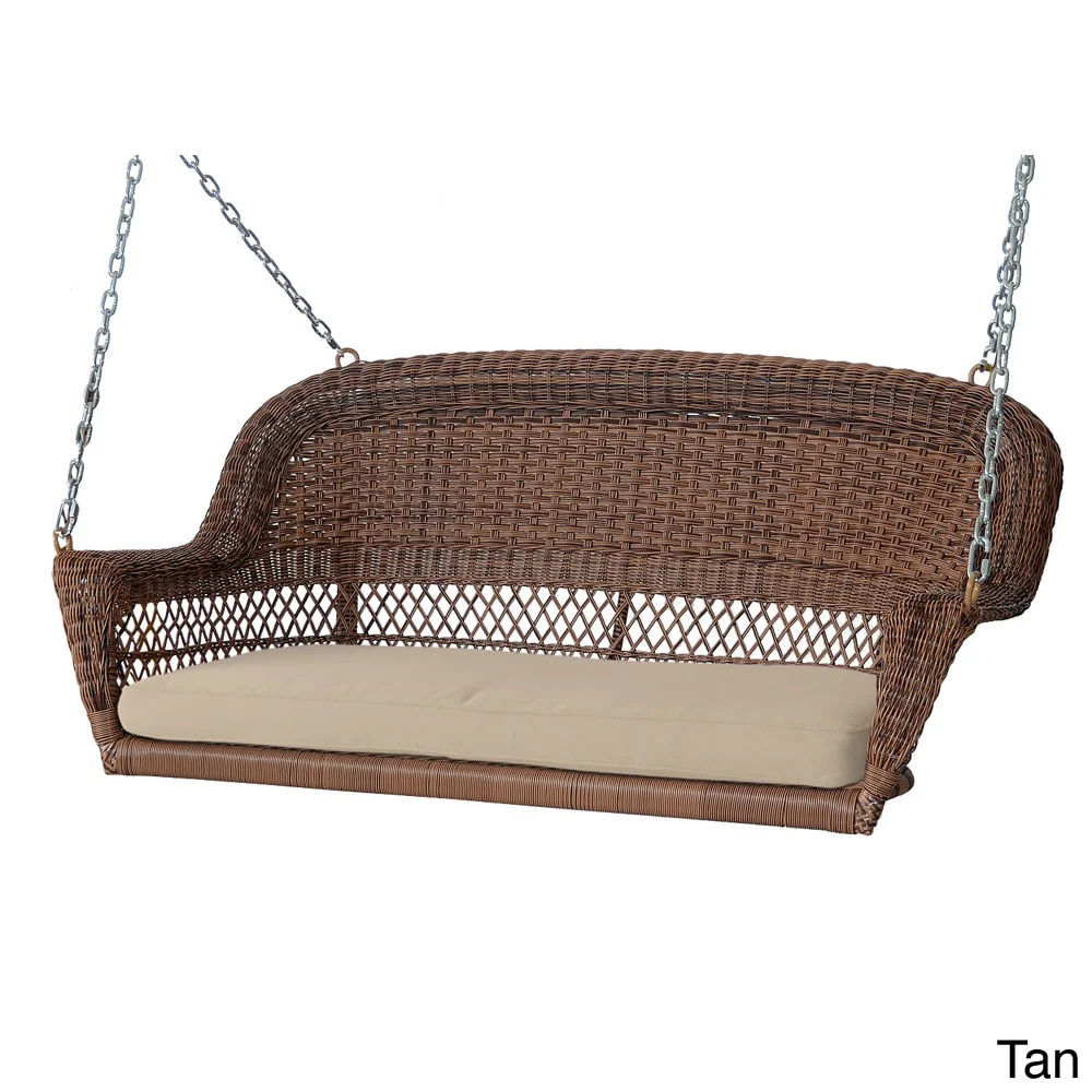 Honey Resin Wicker Porch Swing with Cushions