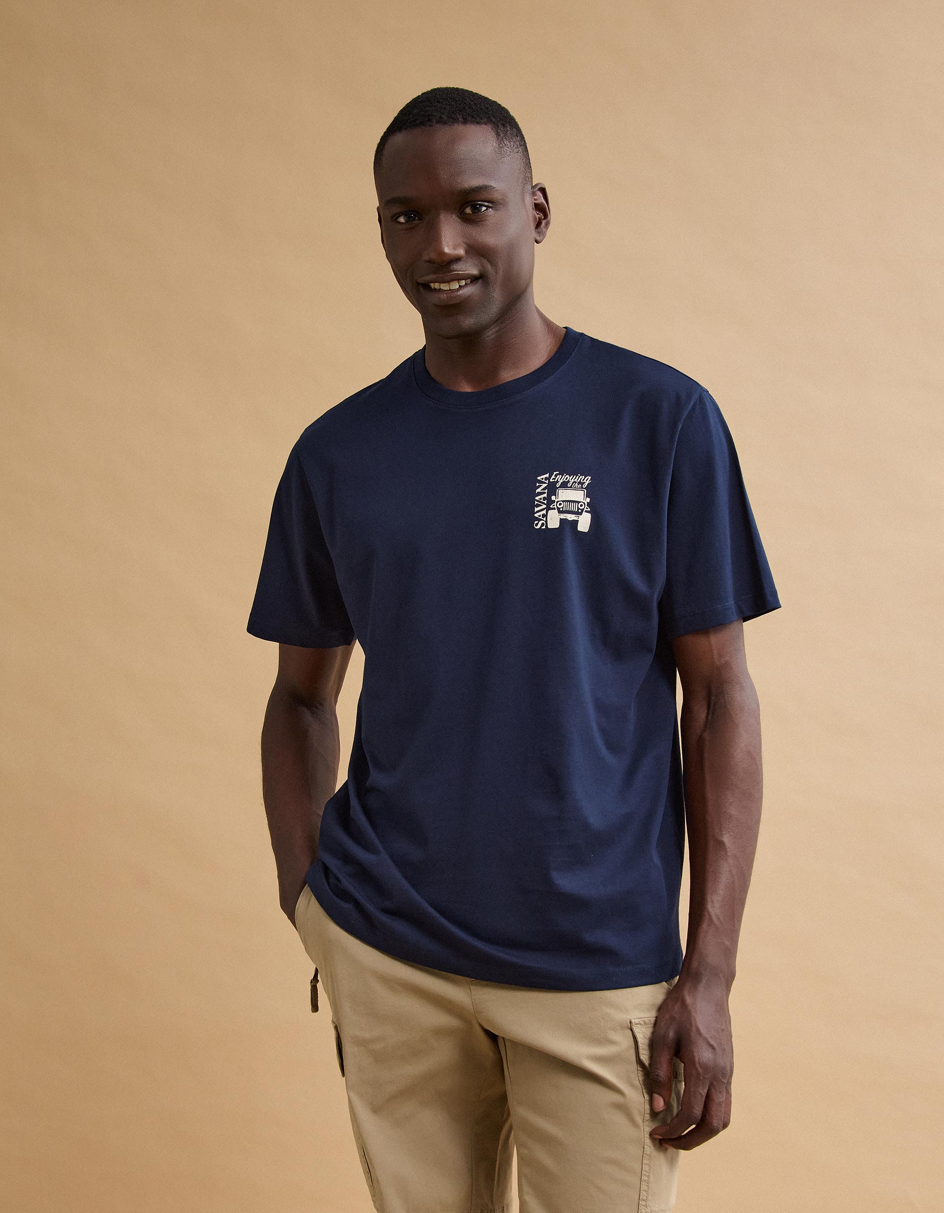 T-shirt Jersey Estampada, Homem, Azul Escuro