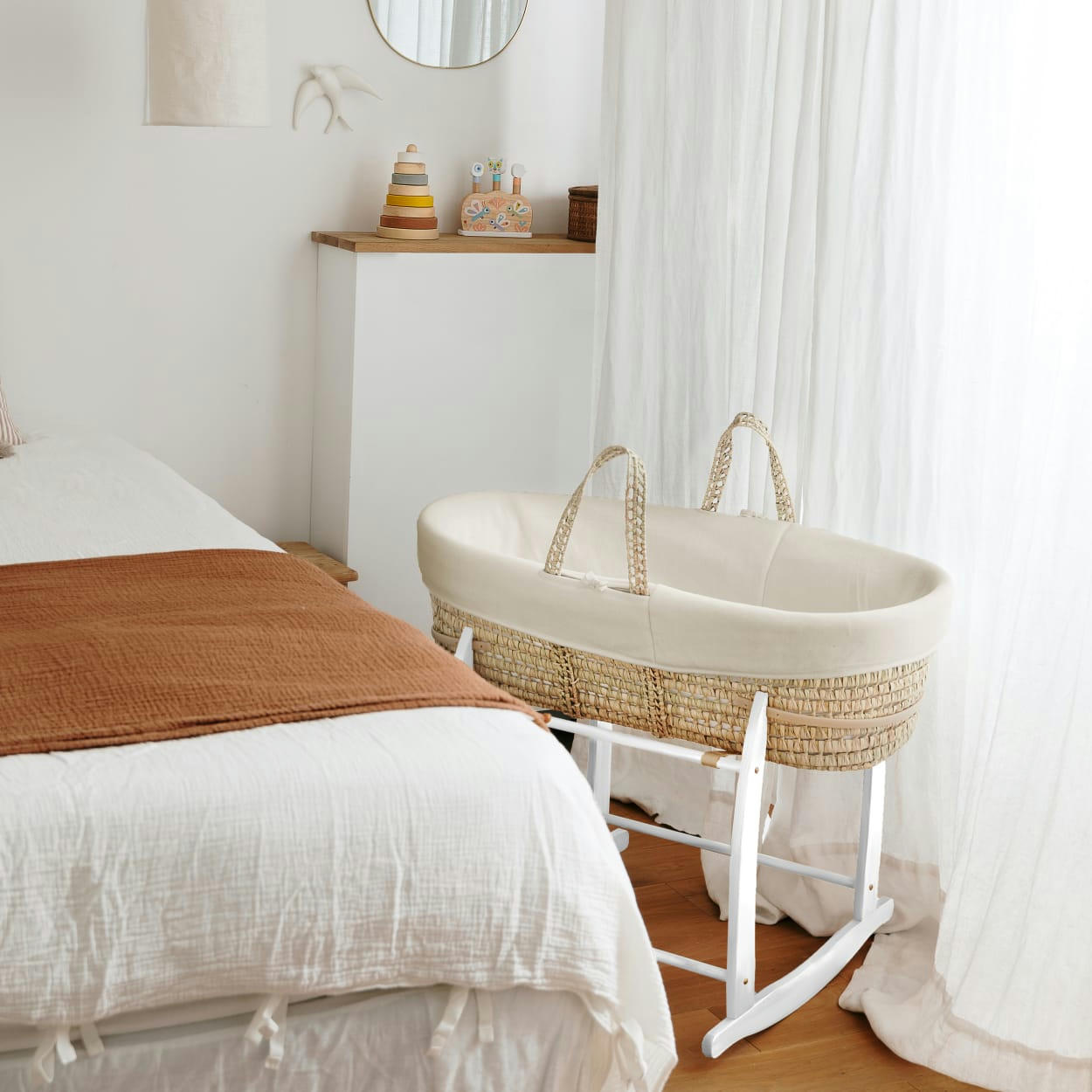 - Couffin avec Support Blanc & Habillage Crème en Coton Bio