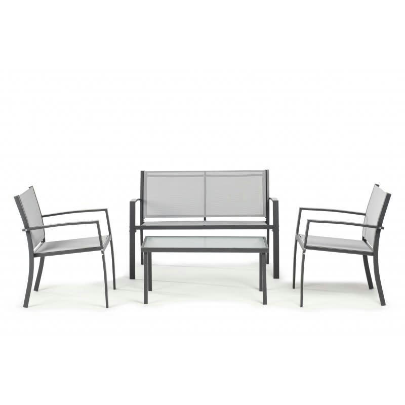 CANCÚN - Salon de Jardin Cancún 4 Places Gris Rotin Textilene Kiefergarden