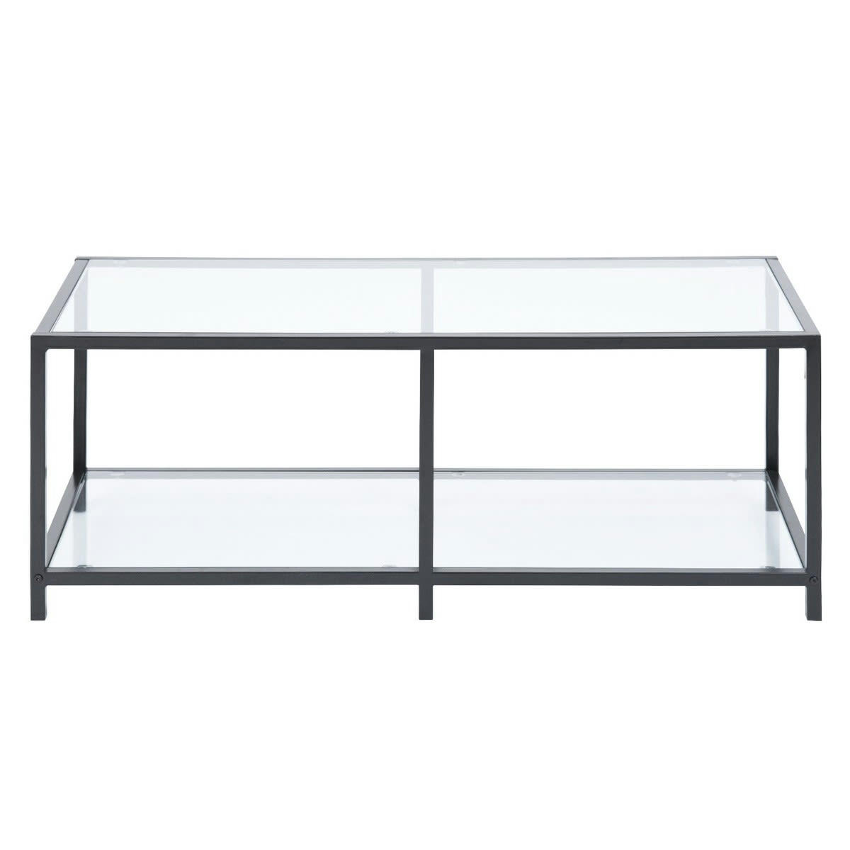 - Table basse rectangulaire style scandinave en verre et métal noir