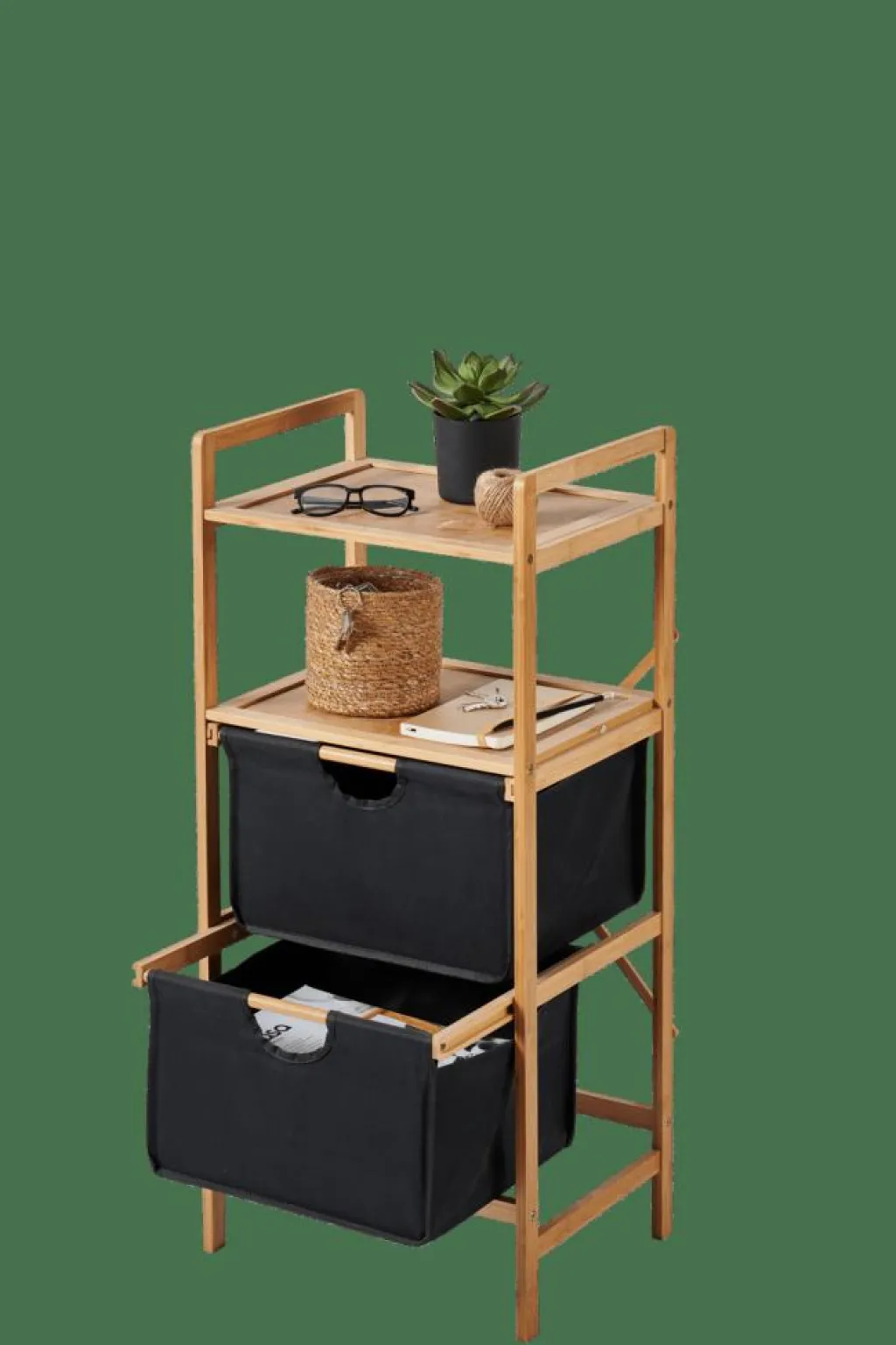 Commodes^CASA BAMBOO Armoire à 2 Tiroirs Noir, Naturel