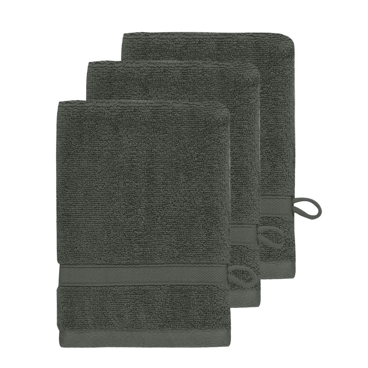 SENSILK - Lot de 3 gants de toilette 600 gr/m²  anthracite 16x22 cm