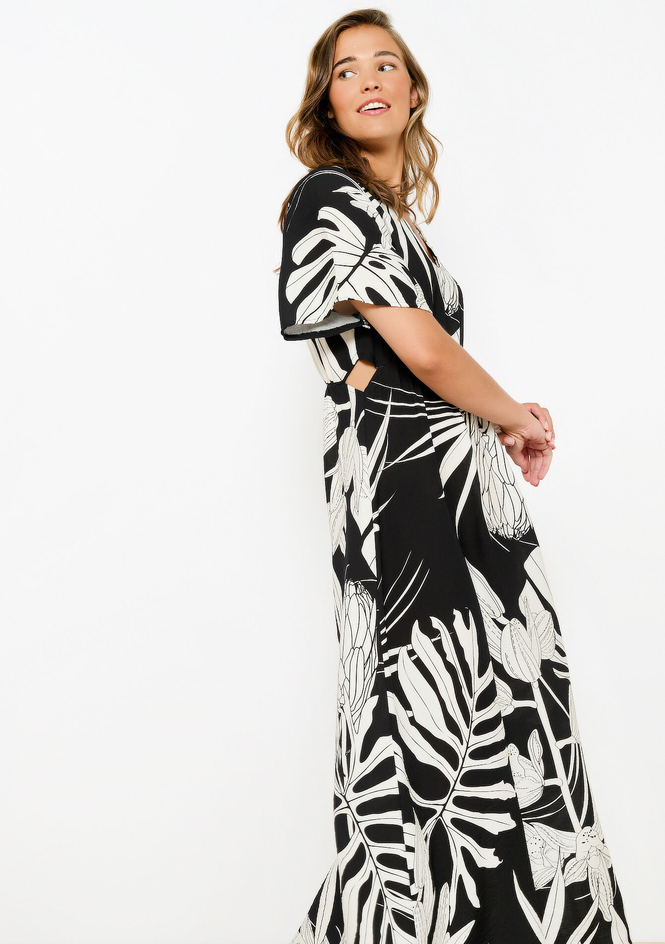 Maxi-jurk met bladerprint