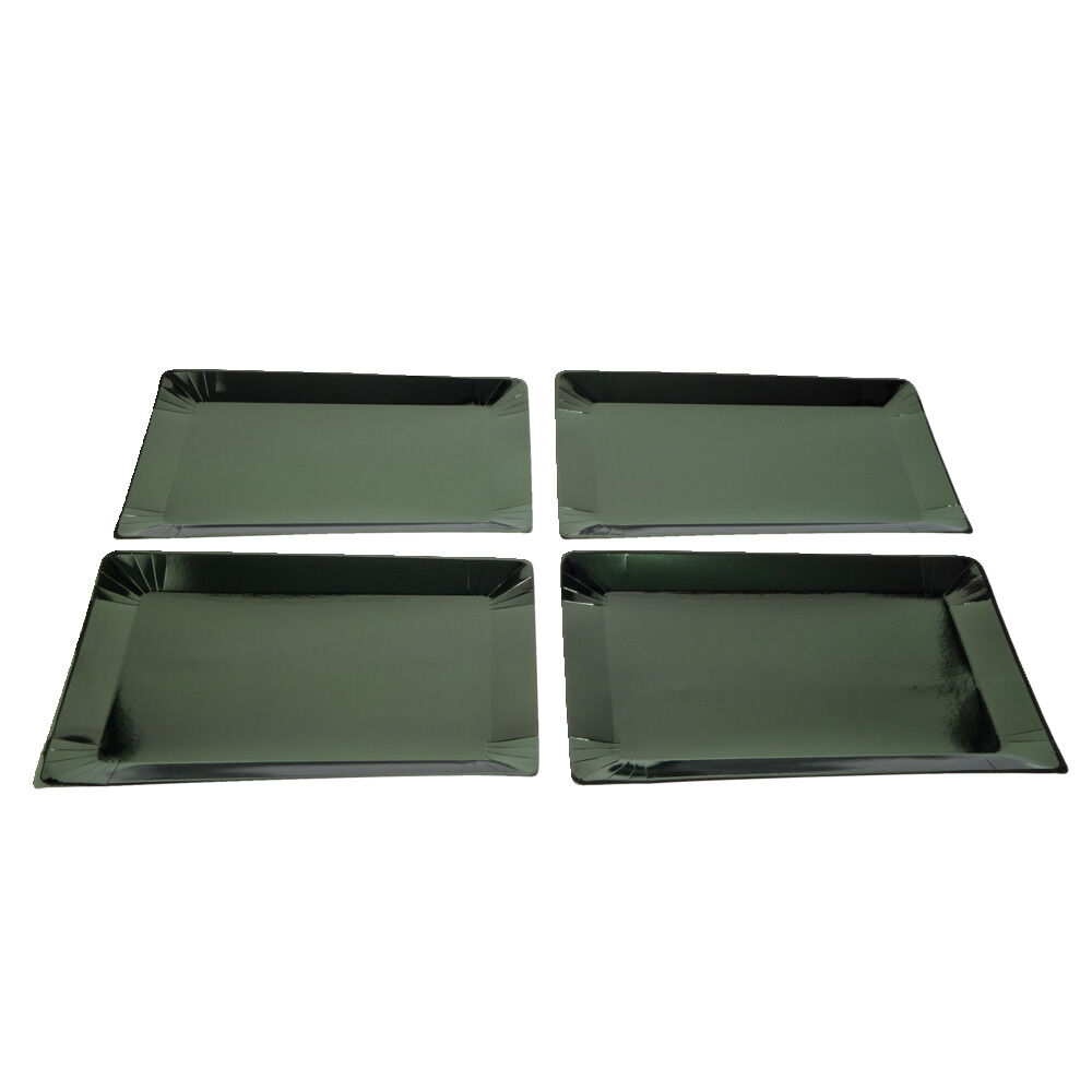 Plateau de présentation rectangulaire x4 en carton vert sapin 28x38cm